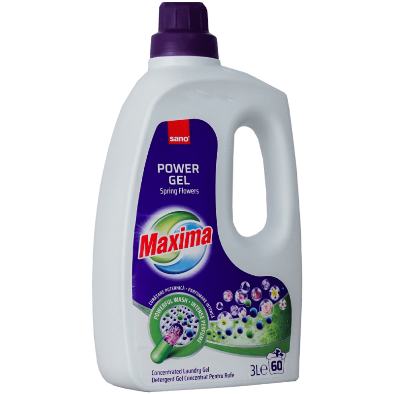 Detergent gel concentrat pentru rufe Sano Maxima Spring Flowers, 60 spalari, 3 litri